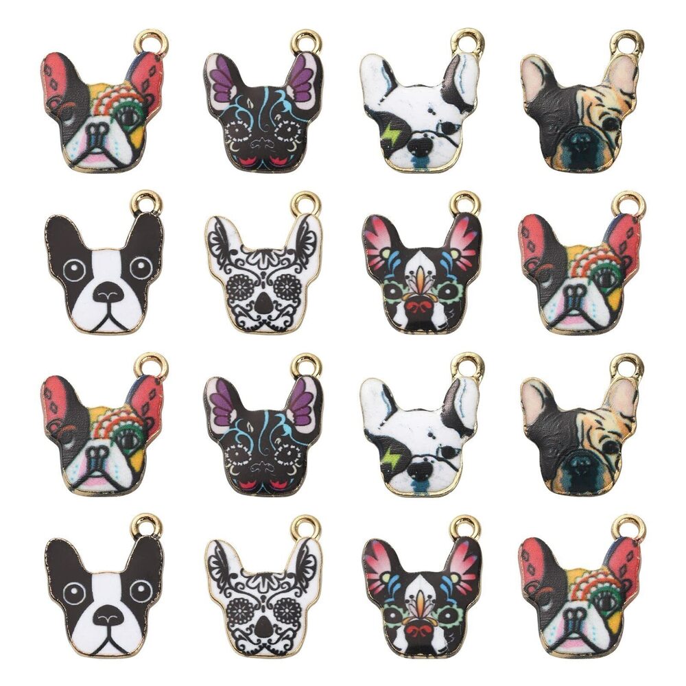 2179 35 Pcs 7 Styles Enamel Animal Pug Dog Head Pet Charm Pitbull Bulldog